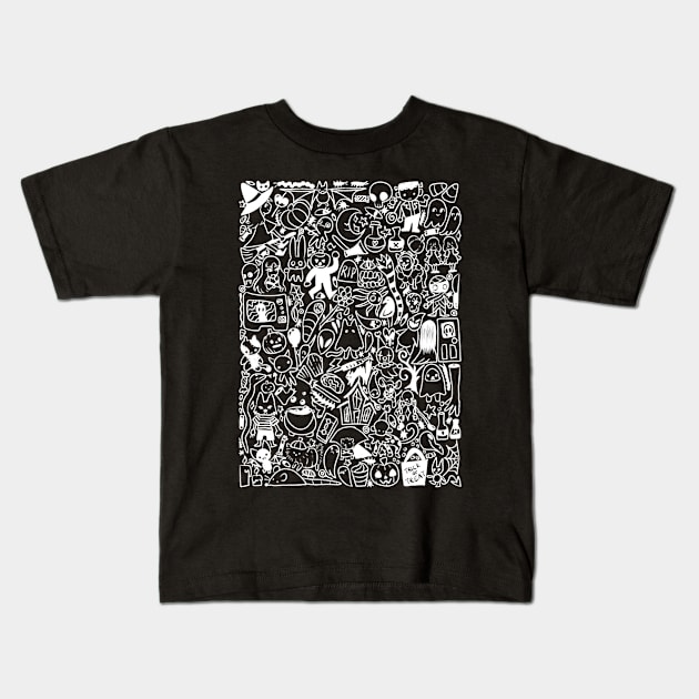 Halloween Doodle (white) Kids T-Shirt by Kenners